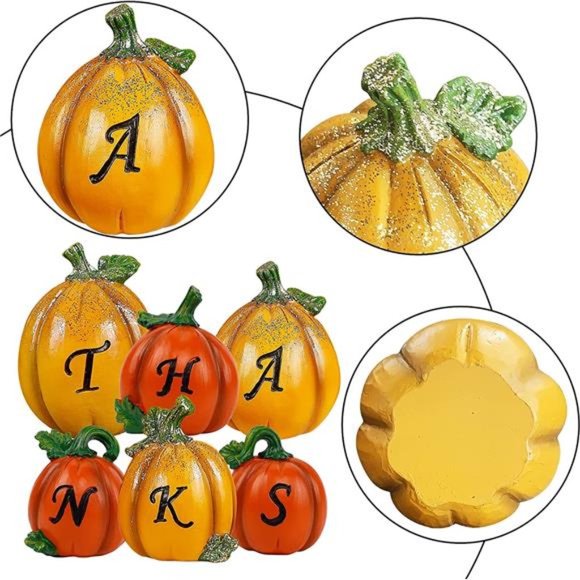 Set of 6 Thanksgiving Pumpkins, Resin Pumpkin, Thanks Tabletop Centerpieces - Picture 7 of 7